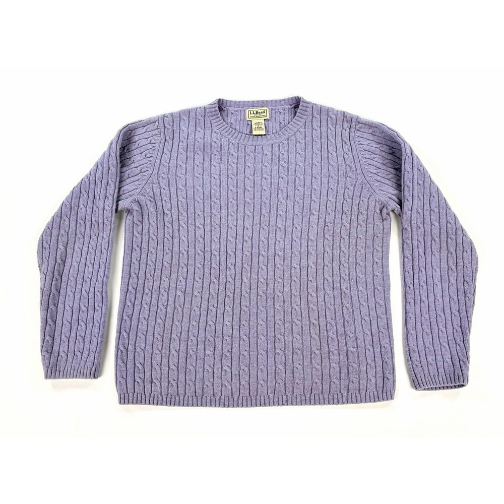 Vintage L.L. Bean Sweater Women's M Purple Cable Knit Lambs' Wool Crewneck Y2K